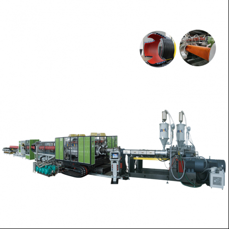 HDPE / PP / PVC ჰორიზონტალური ტიპის ორმაგი კედლის გოფრირებული მილის ექსტრუზიის ხაზი